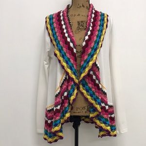 Double Zero Boho Cardigan Colorful Crochet Trim Open Cardigan Sweater size small
